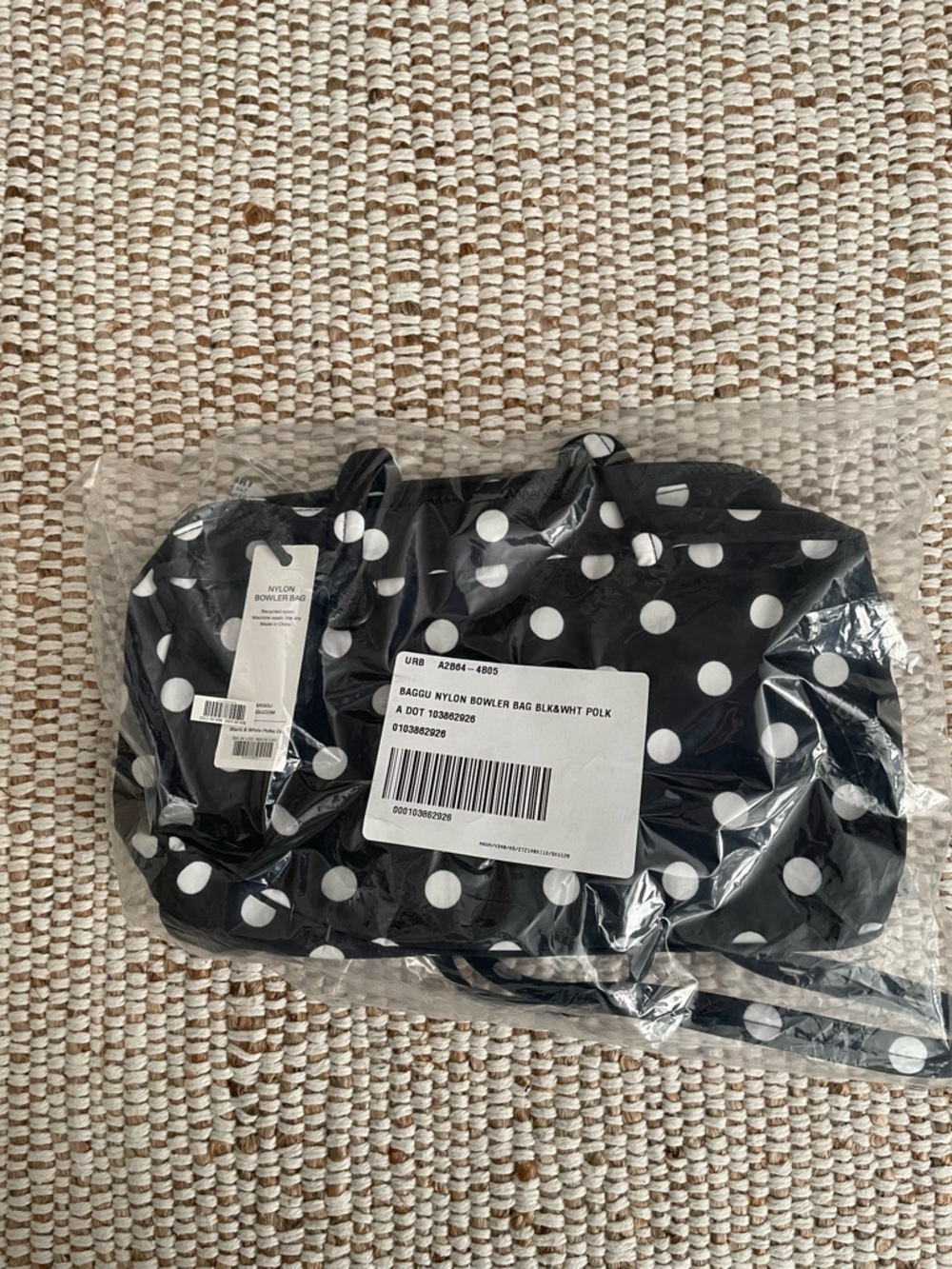 Baggu Regular Nylon Bowler Black + White Polka Dot